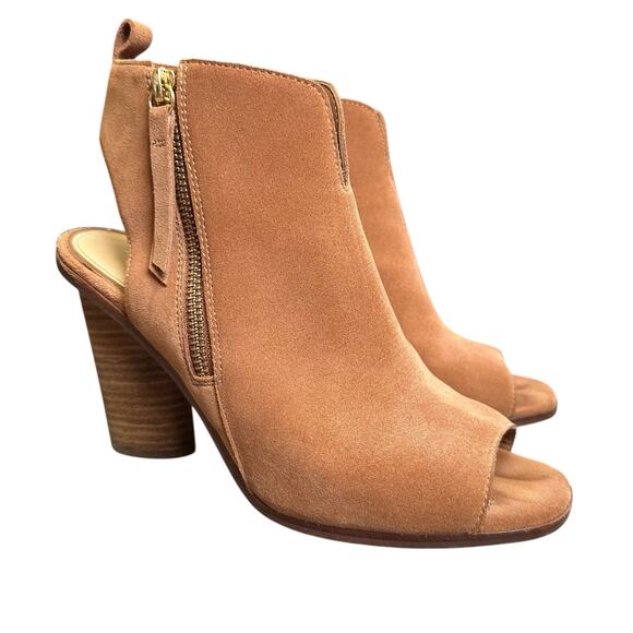Gianni Bini Brown Suede Peep Toe Ankle Booties 9 - Picture 1 of 7